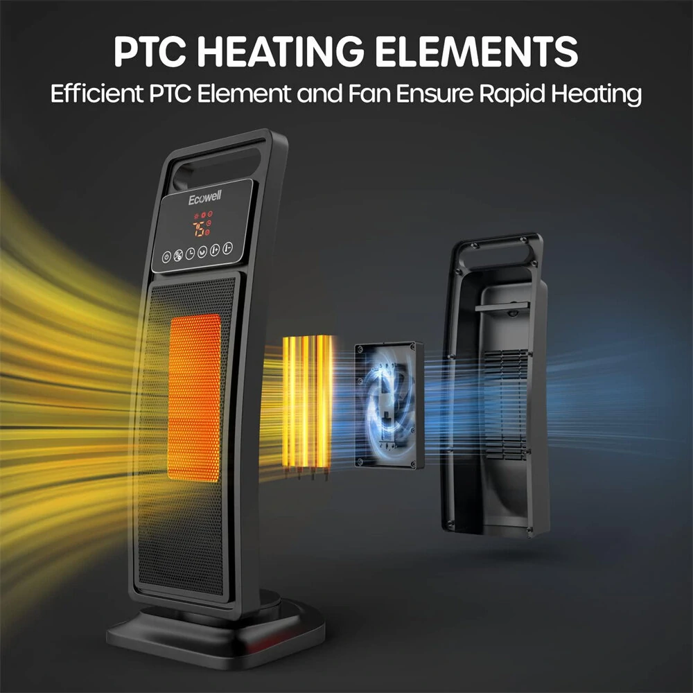 (image for) Ecowell 21" Tower Heater with Remote 2000W Ceramic Warm Air Fan Portable Heater for Home Bedroom Office